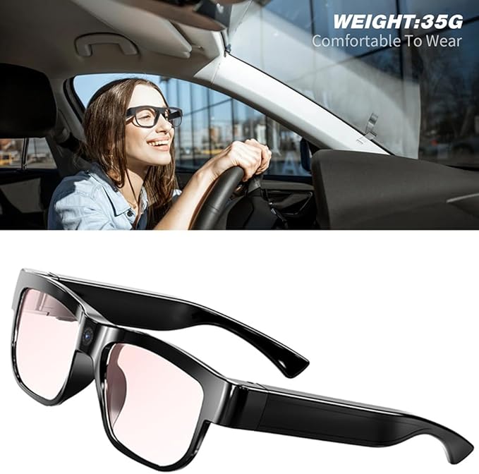 Camera Glasses Smart Video Glasses with Camera Wearable Sports Eye Glasses Outdoor Recording Motorcycle Riding Hiking Built-in 32G Memory