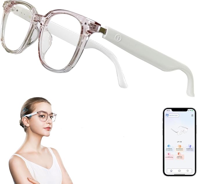 AI Smart Glasses with Real-Time Translation Open Ear Bluetooth and Blue Light Filtering Lenses Supports 165 Languages