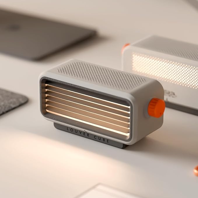 Minimalist USB Ambient Desk Lamp with Mechanical Louvers, Soft Warm Glow for Bedroom & Home Office Decor, Modern Table Light, Gray