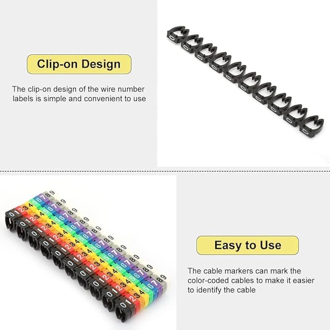 Fafeicy Coded Clip on Wire Markers, Wire Number Labels, Colorful Wire Numbering Marker Tube Cable Marker for Marking(100PCS -4MM 4)