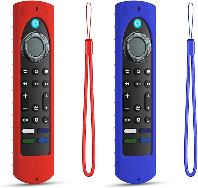 6.4 Inch Silicone Cover Compatible with Fire TV Stick 4K Max 2nd gen 2023 Remote Control,Silicone Case for Toshiba/Insignia Smart TV Remote,Anti-Slip Sleeve Cover with Lanyard (Red+Blue)