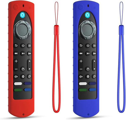 6.4 Inch Silicone Cover Compatible with Fire TV Stick 4K Max 2nd gen 2023 Remote Control,Silicone Case for Toshiba/Insignia Smart TV Remote,Anti-Slip Sleeve Cover with Lanyard (Red+Blue)