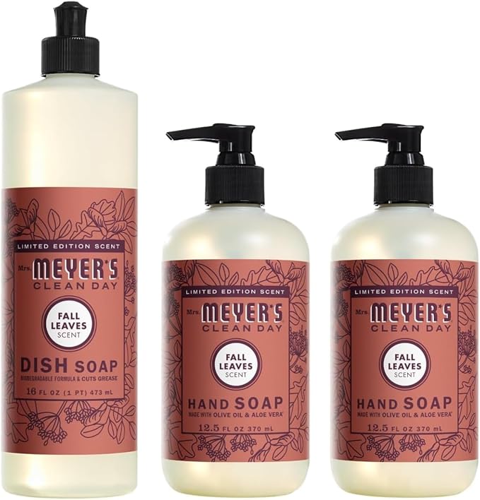 Mrs. MEYER'S CLEAN DAY Variety, 2 Liquid Hand Soap 12.5 OZ, 1 Liquid Dish Soap, 16 FL OZ (Fall Leaves)