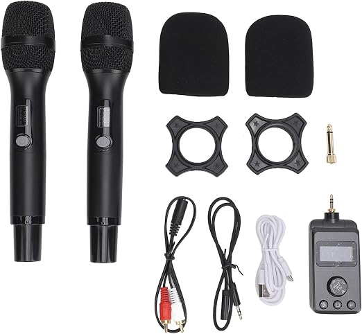 Dual Cordless Microphone, DSP Technology UHF Dynamic Handheld Mic for Smartphones Tablets Computers Ideal for Streaming Recording and Karaoke