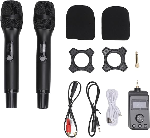 Dual Cordless Microphone, DSP Technology UHF Dynamic Handheld Mic for Smartphones Tablets Computers Ideal for Streaming Recording and Karaoke