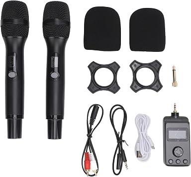 Dual Cordless Microphone, DSP Technology UHF Dynamic Handheld Mic for Smartphones Tablets Computers Ideal for Streaming Recording and Karaoke