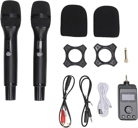 Dual Cordless Microphone, DSP Technology UHF Dynamic Handheld Mic for Smartphones Tablets Computers Ideal for Streaming Recording and Karaoke