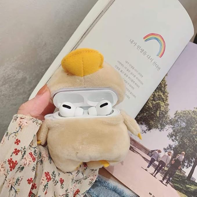 Yatchen Plush Case Compatible with AirPods Pro, Creative Cute 3D Cartoon Fur Duck Design Funny Cover with Keychain Protective Case for AirPods Pro Duck