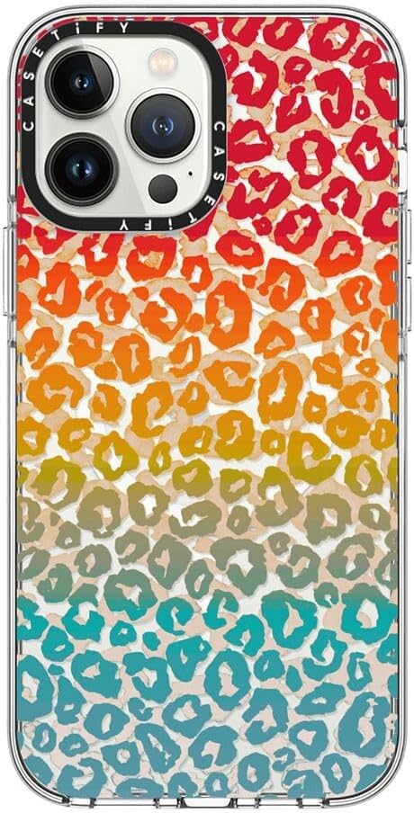 CASETiFY Clear iPhone 13 Pro Max Case [Not Yellowing / 6.6 ft. 3X Military Grade Drop Protection/Compatible with Magsafe] - Cheeky Cheetah Vibrant Rainbow - Clear
