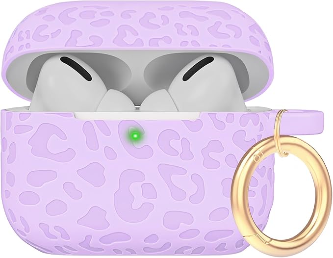 Case Compatible with AirPods Pro 3 Generation 2025 Cover with Keychain, Gawnock Engraved Leopard Skin Soft Cover for AirPods Pro 3 Case Full Protection,Front LED Visible, Lavender