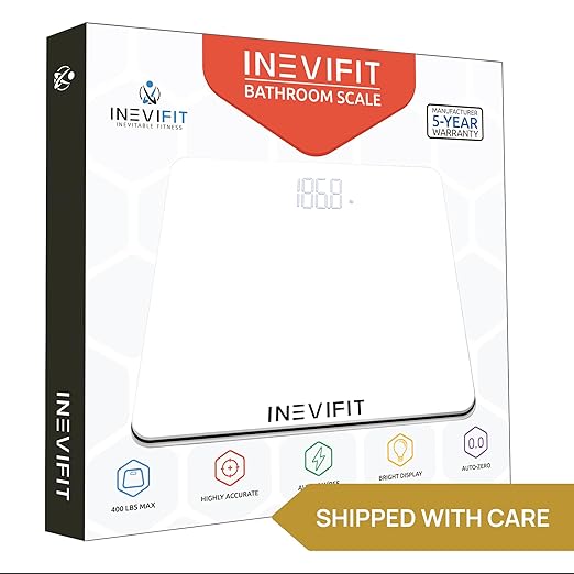 INEVIFIT Bathroom Scale, Highly Accurate Digital Bathroom Body Scale, Measures Weight up to 400 lbs. Includes Batteries