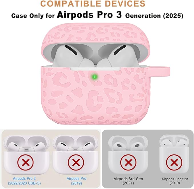 Carving Case Compatible with AirPods Pro 3 Generation 2025 Cover with Keychain, Gawnock Engraved Leopard Skin Soft Cover for AirPods Pro 3 Case Full Protection,Front LED Visible, Pink