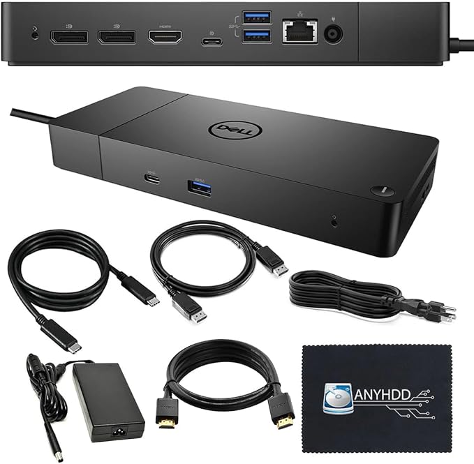 Dell WD19 Docking Station Bundle - HDMI Cable + DisplayPort Cable + USB-C Cable + Microfiber Cloth Included (WD19 130W)
