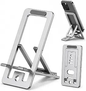 Portable Phone Stand,Tablet Stand,Travel Phone Stand,Foldable Phone Stand Compatible with iPad mini/Air, Samsung Galaxy Tab, Kindle Fire, Switch 2,iPhone and Other Tablets-Silver（Aluminum Alloy）