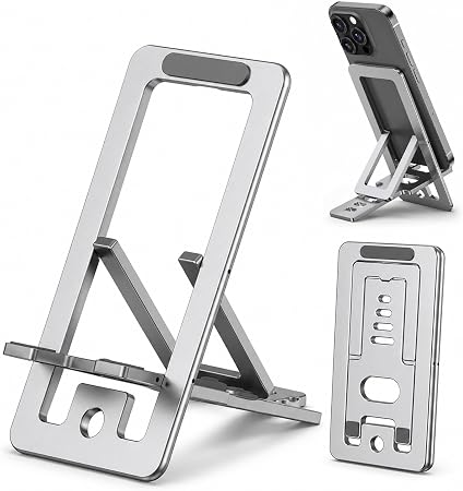 Portable Phone Stand,Tablet Stand,Travel Phone Stand,Foldable Phone Stand Compatible with iPad mini/Air, Samsung Galaxy Tab, Kindle Fire, Switch 2,iPhone and Other Tablets-Silver（Aluminum Alloy）