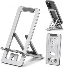 Portable Phone Stand,Tablet Stand,Travel Phone Stand,Foldable Phone Stand Compatible with iPad mini/Air, Samsung Galaxy Tab, Kindle Fire, Switch 2,iPhone and Other Tablets-Silver（Aluminum Alloy） - Image 1