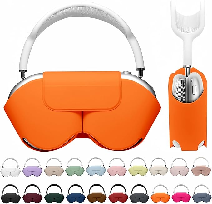 Maxjoy for Apple Airpods Max Smart Case Cover, Soft PU Leather Protective Cover Accessories for Airpod Max with Sleep Mode, Anti-Dust Travel Carrying Case for Airpods Pro Max Headphones, Orange