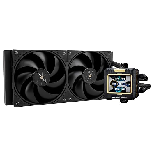 Thermalright FW240 Black CPU Water Cooler with Double PWM Fans with 2000RPM,IPS LCD Screen with 320 * 240 Resolution,Liquid CPU Cooler with 2.4in LCD Display,PC Aio Cooler for AM4/AM5/Intel LGA1851