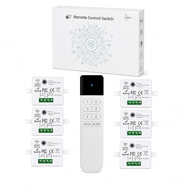 XUK Wireless Light Switch and Receiver Kit, 10A, 1 Switch, 6 Receivers