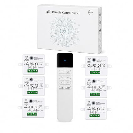 XUK Wireless Light Switch and Receiver Kit, 10A, 1 Switch, 6 Receivers