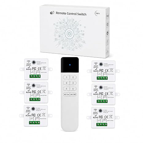 XUK Wireless Light Switch and Receiver Kit, 10A, 1 Switch, 6 Receivers