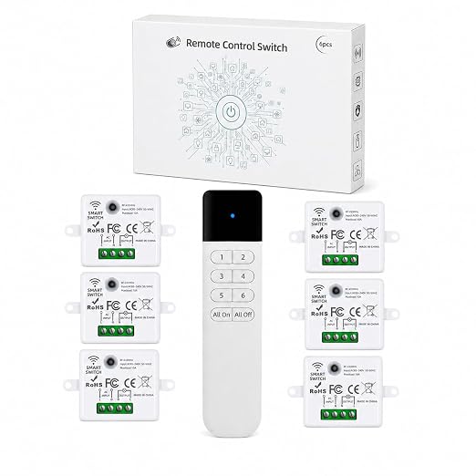 XUK Wireless Light Switch and Receiver Kit, 10A, 1 Switch, 6 Receivers