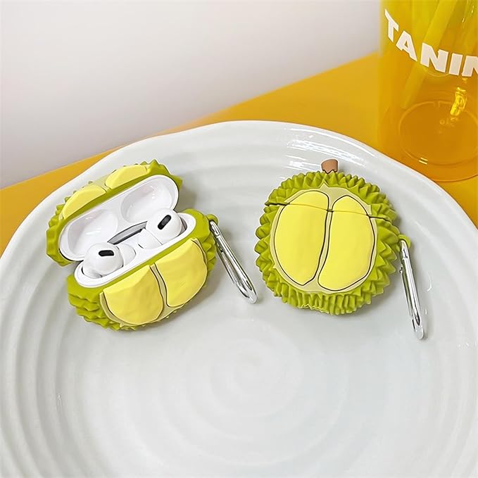 Case Compatible with Airpods 3, Cute Summer Fresh Durian Design Keychain Case Cover, Portable Earbuds Accessories Soft Silicone Shockproof Wireless Earphone Protector with Hook