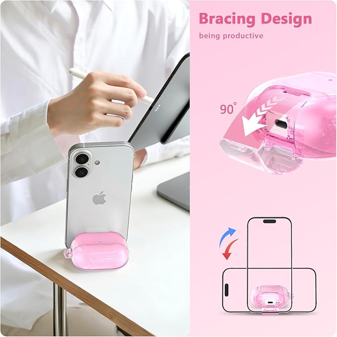 Case for Airpods iPods Pro 3 Case 2025 with Phone Stand for Women-VISOOM Clear Air Pod iPod Pro 3 Cases Cover Cute Girly Airpods Case Pro3 Bling Glitter AirPods Pro3 Cases Hard Shell with Keychain