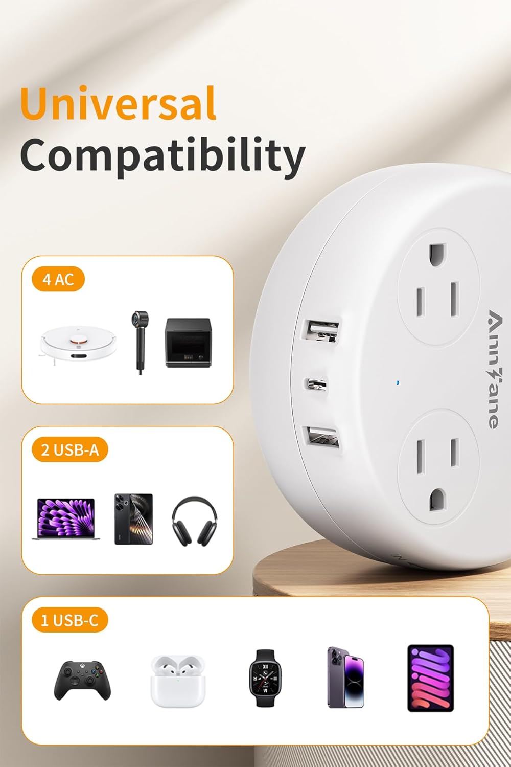UK Travel Plug Adapter with Retractable Power Strip – 4 AC Outlets & 3 USB Ports (USB-C) | Techloop Living