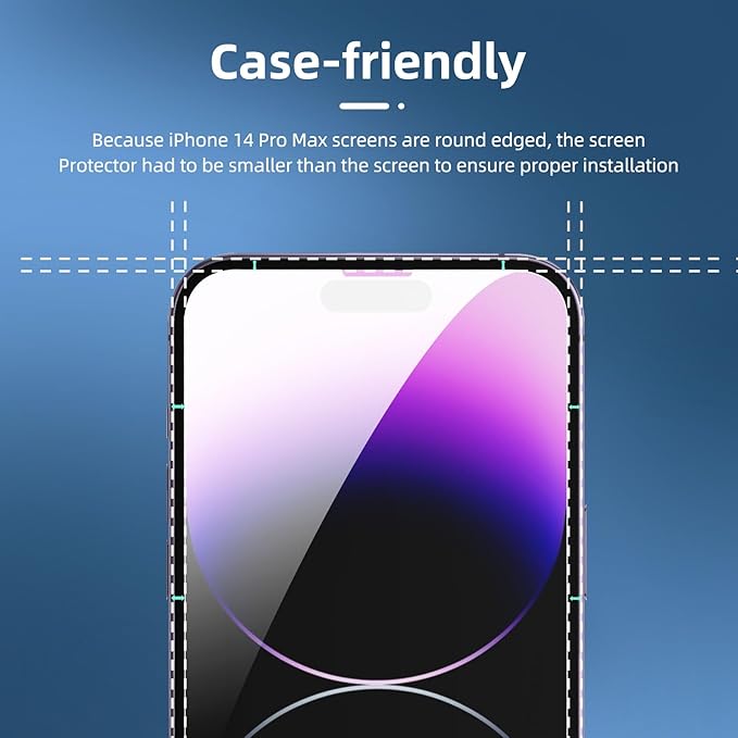 NEW'C 3x for iPhone 14 Pro Max Screen Protector (6.7 inches)+ 3x Camera Lens Protector, Sensor Protection + Dust Plug - Case Friendly Tempered Glass Film, Ultra Resistant