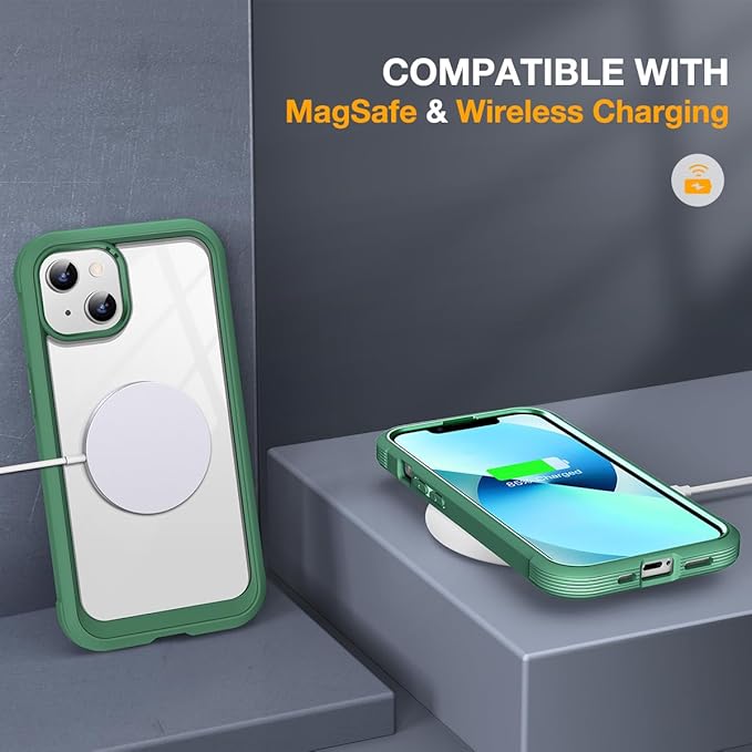 Miracase Magnetic Case for iPhone 13 Mini 5.4 Inch,with MagSafe,Built in Screen Protector,Full Body Protection(Green)