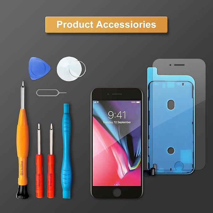 LL TRADER Screen Replacement for iPhone 8/SE 2020(SE2) LCD Screen 4.7 Inch LCD Retina FHD Display with Repair Tool Kits, Waterproof Tape, Screen Protector Mounting Frame Black 2025 NEW