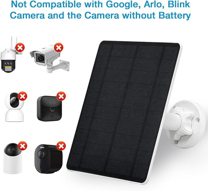 Solar Panel for Security Camera,5W USB Solar Panel for Cameras DC 5V,Camera Solar Panel Charger Micro USB & USB-C & DC,IP65 Waterproof USB Solar Panel Charger for Camera with 360°Adjustable Mounting