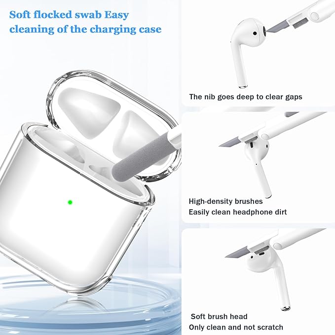 for Airpods 2nd Generation Case Cover, Clear Soft TPU Transparent Four Corner Military Grade Shockproof Protective Case with Cleaning Kit for Airpods 2 Gen Charging case 2019, Clear White