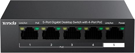 Tenda 5 Port PoE Switch, Ethernet Switch 4 Port PoE+@63W & Gigabit Uplink