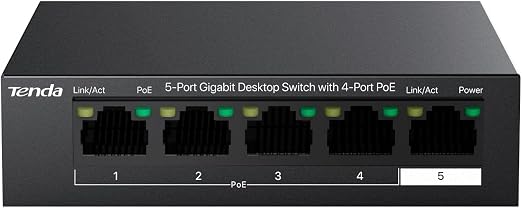 Tenda 5 Port PoE Switch, Ethernet Switch 4 Port PoE+@63W & Gigabit Uplink