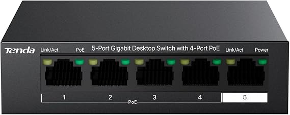 Tenda 5 Port PoE Switch, Ethernet Switch 4 Port PoE+@63W & Gigabit Uplink