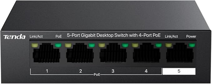 Tenda 5 Port PoE Switch, Ethernet Switch 4 Port PoE+@63W & Gigabit Uplink