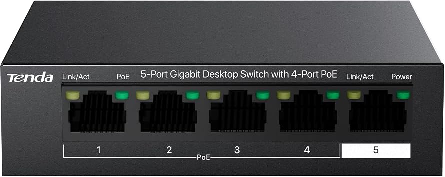 Tenda 5 Port PoE Switch, Ethernet Switch 4 Port PoE+@63W & Gigabit Uplink