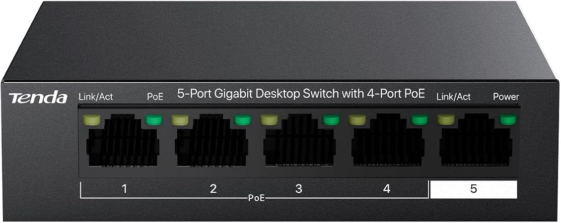 Tenda 5 Port PoE Switch, Ethernet Switch 4 Port PoE+@63W & Gigabit Uplink