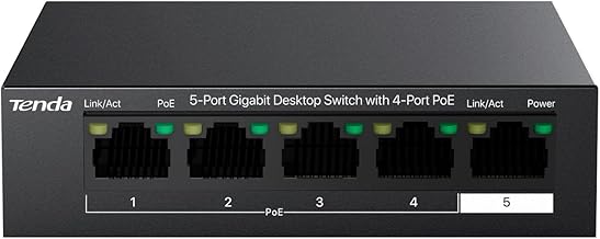 Tenda 5 Port PoE Switch, Ethernet Switch 4 Port PoE+@63W & Gigabit Uplink - Image 1