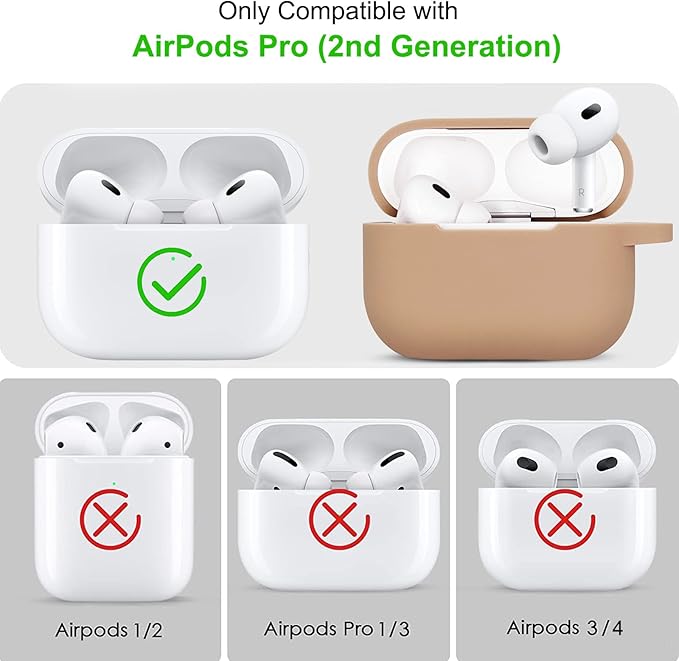 Compatible with Airpods Pro 2nd Generation Case Cover 2022, Soft Silicone Protective Cover with Bracelet Keychain for Apple Airpods Pro 2 Case for Women (Milk Tea)