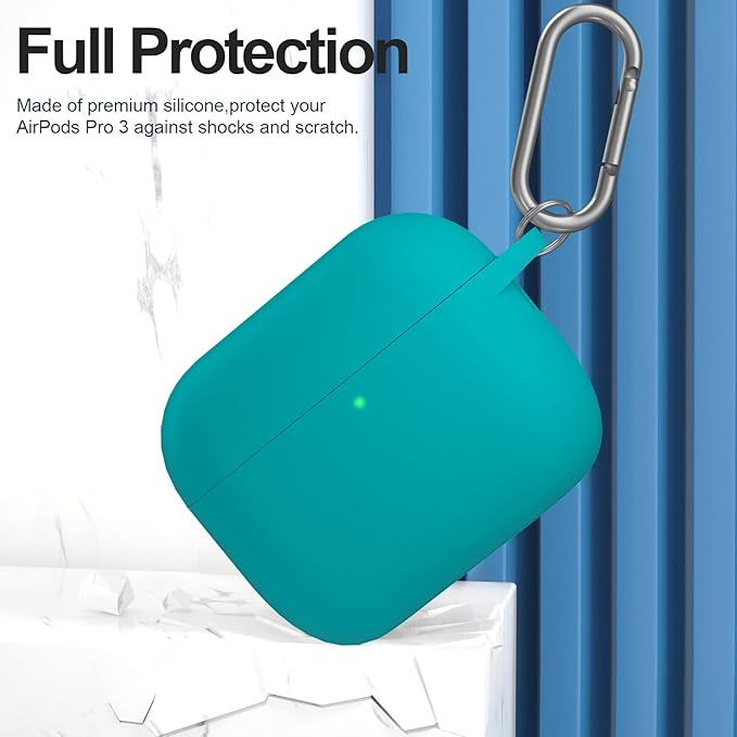 ATUAT for AirPods Pro 3 Case Cover with Cleaner, Protective Soft Silicone Skin with Keychain for Women Men for Apple AirPods Pro 3rd Generation Case(2025), Front LED Visible, Teal