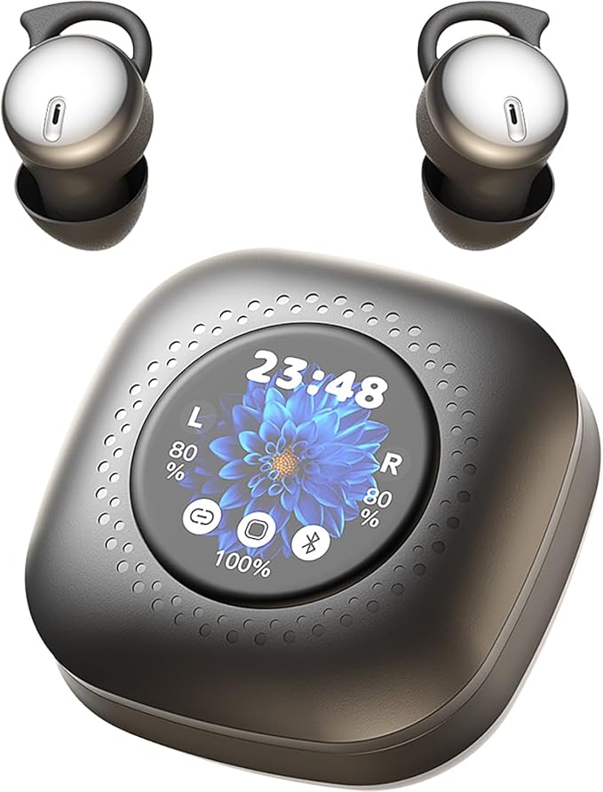 Sleepals Touch Wireless Sleep Earbuds with Smart Charging Case, Noise Reducing Headphones for Side Sleepers, Touch Screen Display (Black)