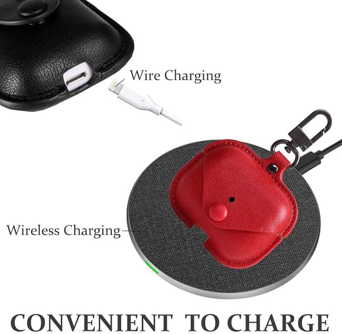 Genuine Leather Case Compatible with AirPods Pro Case 2nd/1st Gen (2023/2022/2019), VOMA Protective Cover for Apple AirPods Pro 2/Pro Wireless Charging Case with Keychain and Snap Lock Red