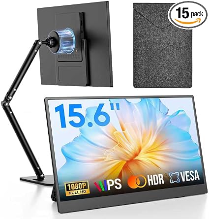 15.6" Portable Monitor with Stand FHD 1080P IPS Travel Monitor for Laptop