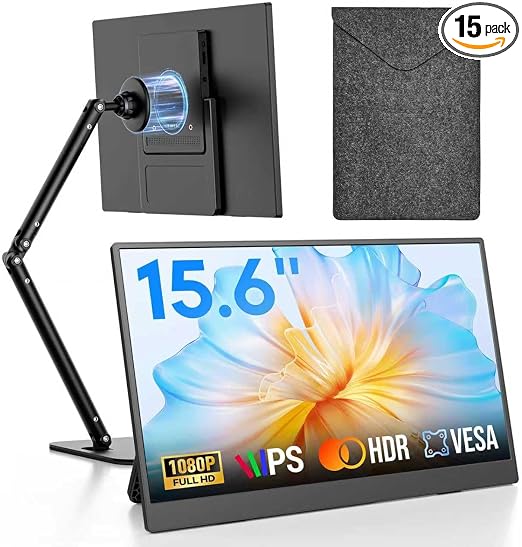 15.6" Portable Monitor with Stand FHD 1080P IPS Travel Monitor for Laptop