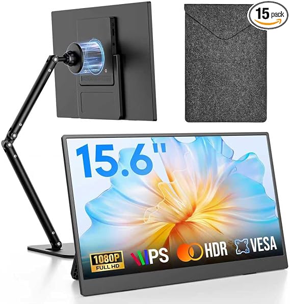 15.6" Portable Monitor with Stand FHD 1080P IPS Travel Monitor for Laptop