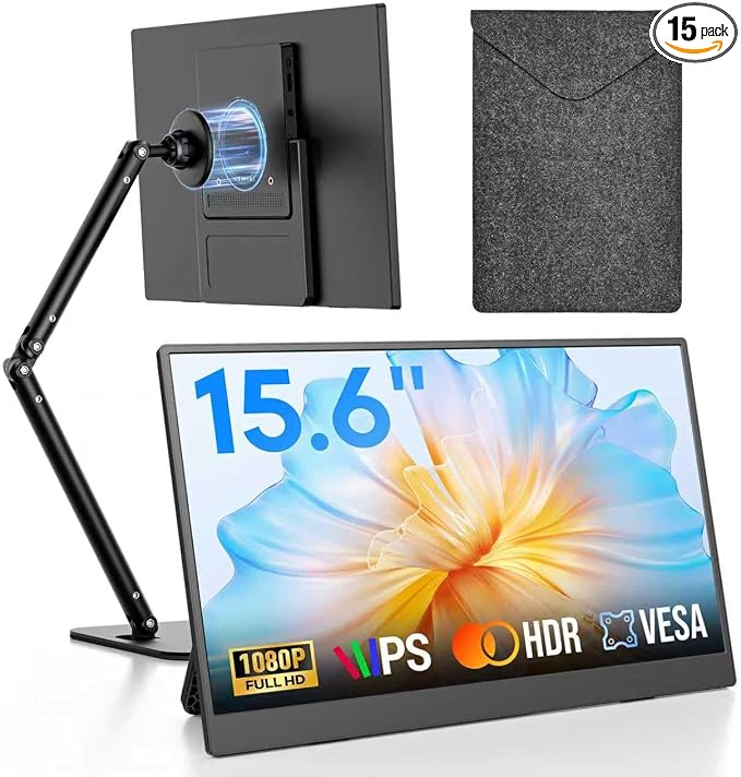 15.6" Portable Monitor with Stand FHD 1080P IPS Travel Monitor for Laptop
