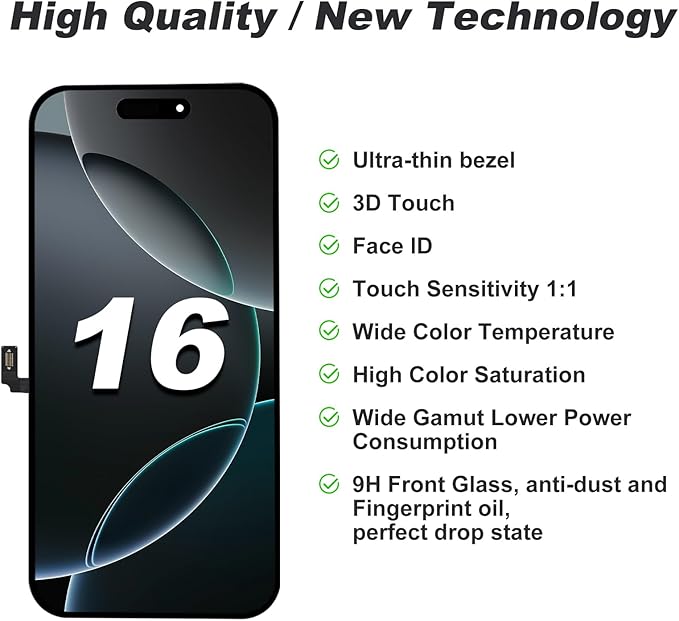 DIGI4U LCD for iPhone 16 Screen Replacement, 6.1''[3D Touch][Small Notch] Screen for iPhone 16 Display Digitizer Assembly, with Repair Tools for iPhone 16 LCD